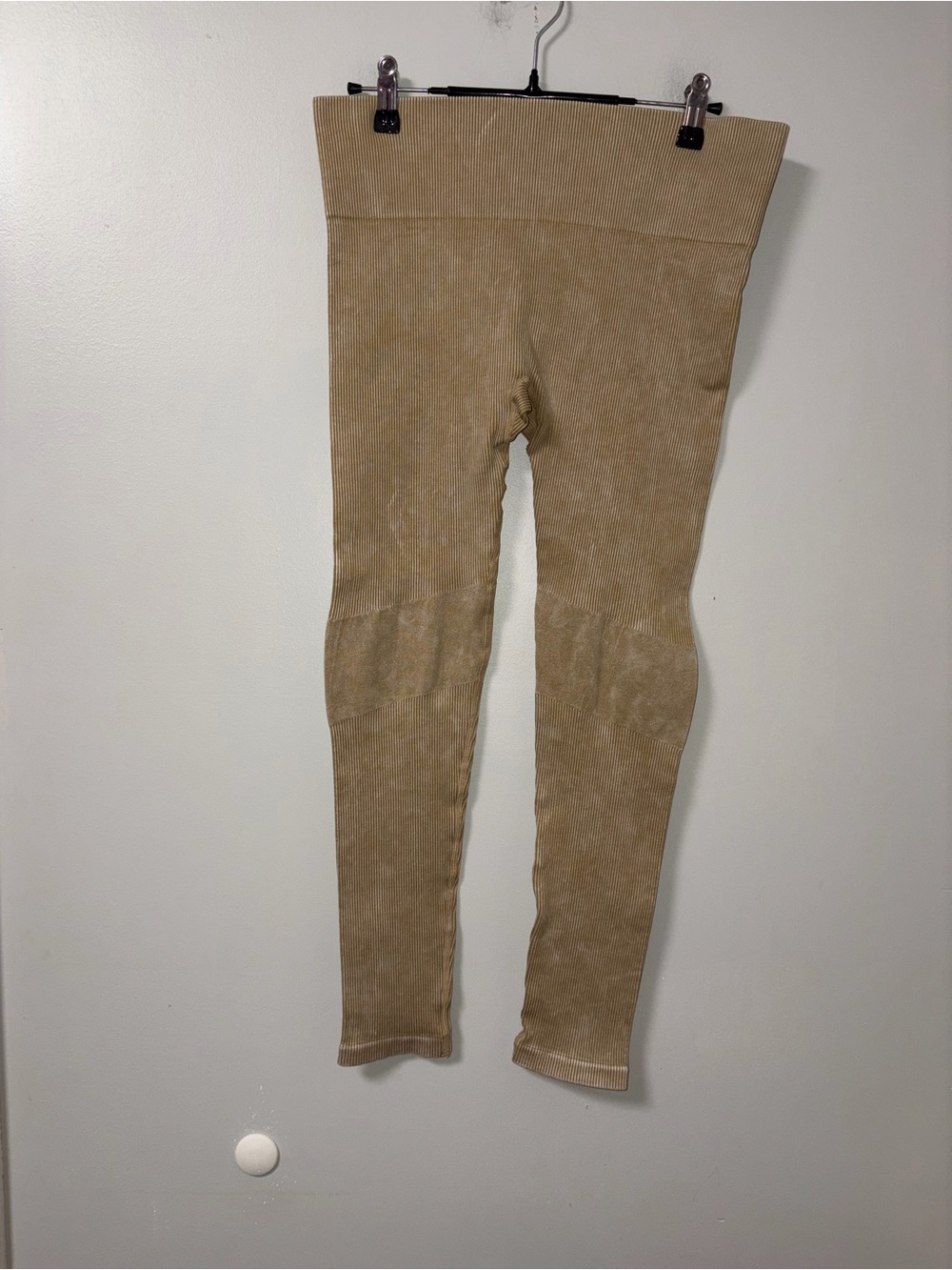 Mono B APH3126 Ribbed Seamless Leggings High Waist Beige Size L Workout Active